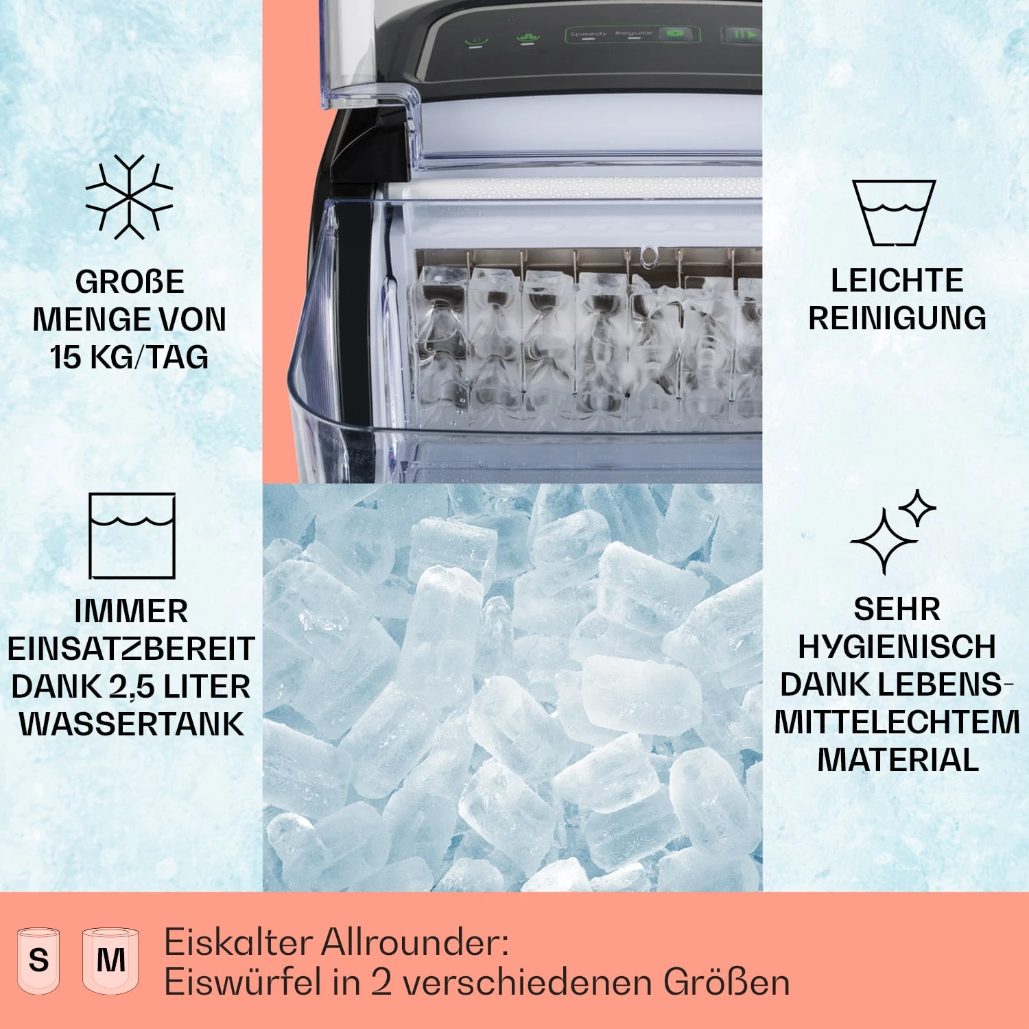 Kristall Eiswürfelmaschine Kristalleis 2 Größen 2,5l Wassertank 4 Kristall Eiswürfelmaschine Kristalleis 2 Größen 2,5l Wassertank – Bild 2