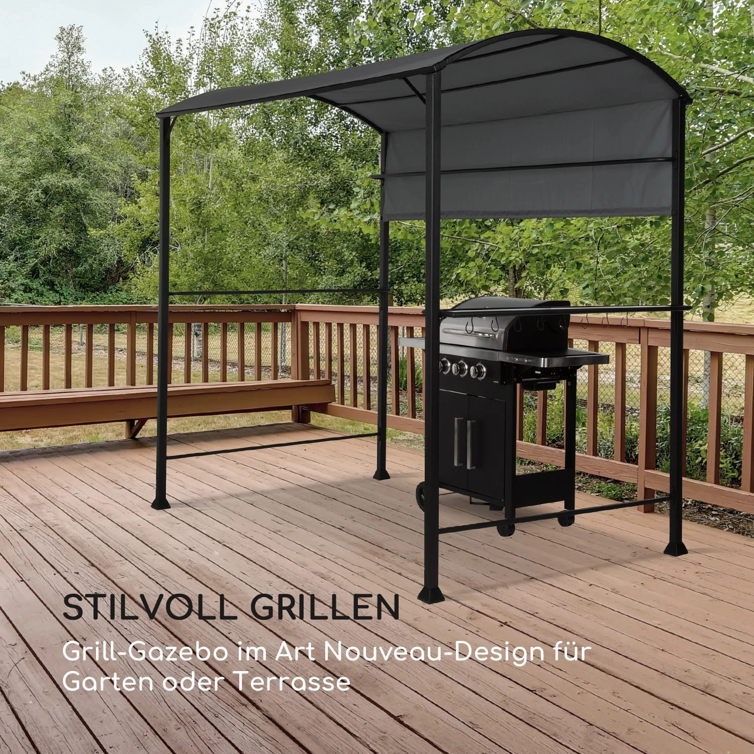 Steakhouse Grilldach 220x215x140cm PE 180 G/m² Flammhemmend Stahl Grau 6 Steakhouse Grilldach 220x215x140cm PE 180 G/m² Flammhemmend Stahl Grau – Bild 5