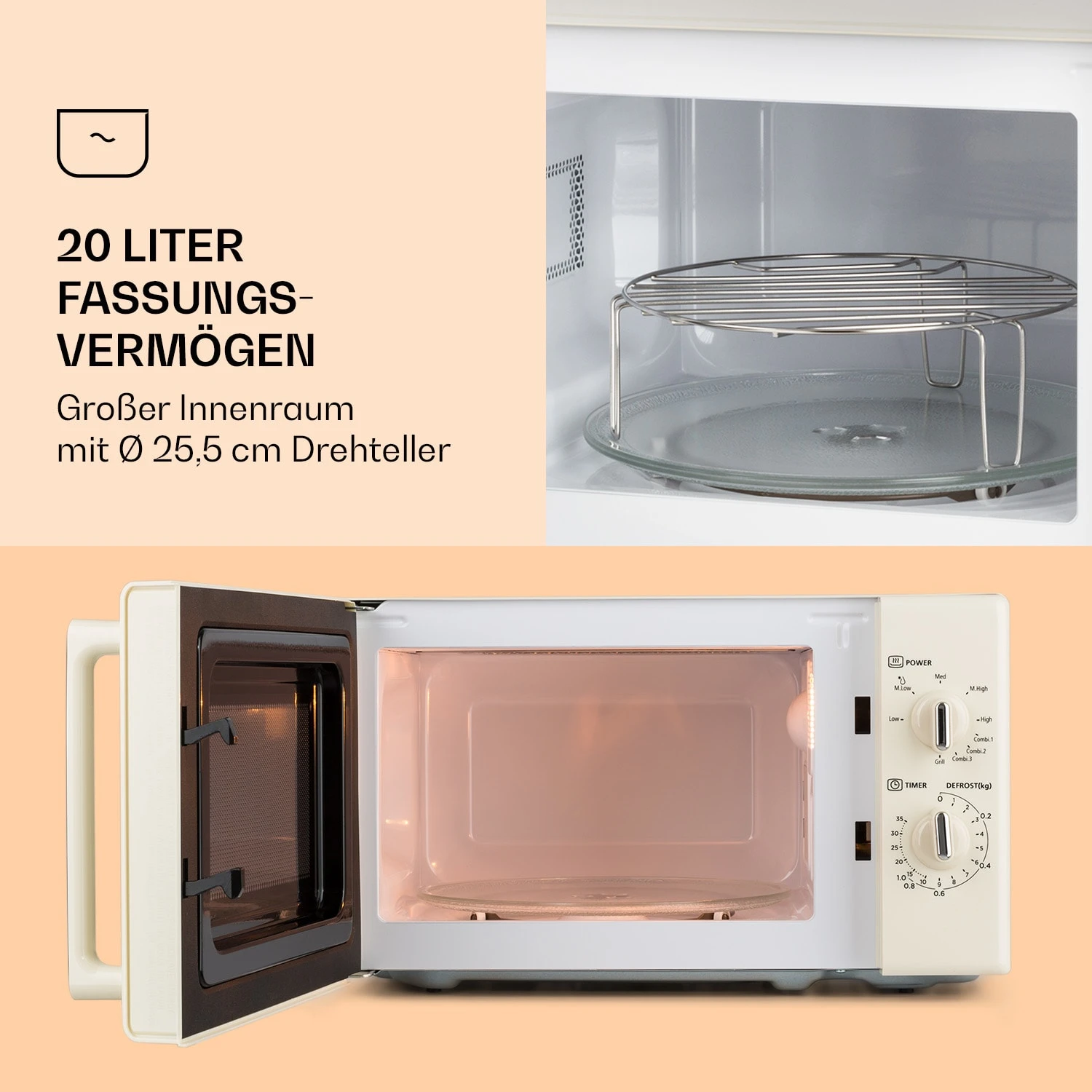Caroline Mikrowellen-Grill 20 Ltr 700 W / 1000 W Ø 25,5cm Retro 5 Caroline Mikrowellen-Grill 20 Ltr 700 W / 1000 W Ø 25,5cm Retro – Bild 3