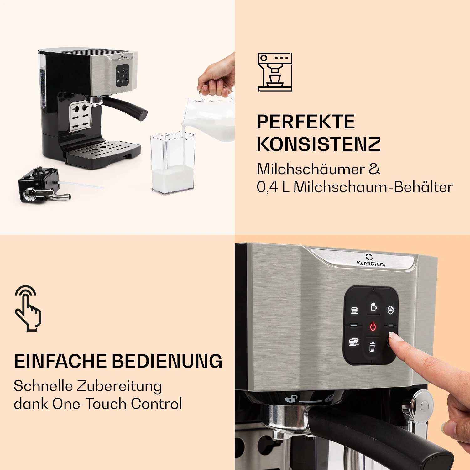 BellaVita Kaffeemaschine 3-in-1 1450 W 20 Bar Milchschäumer 5 BellaVita Kaffeemaschine 3-in-1 1450 W 20 Bar Milchschäumer – Bild 3