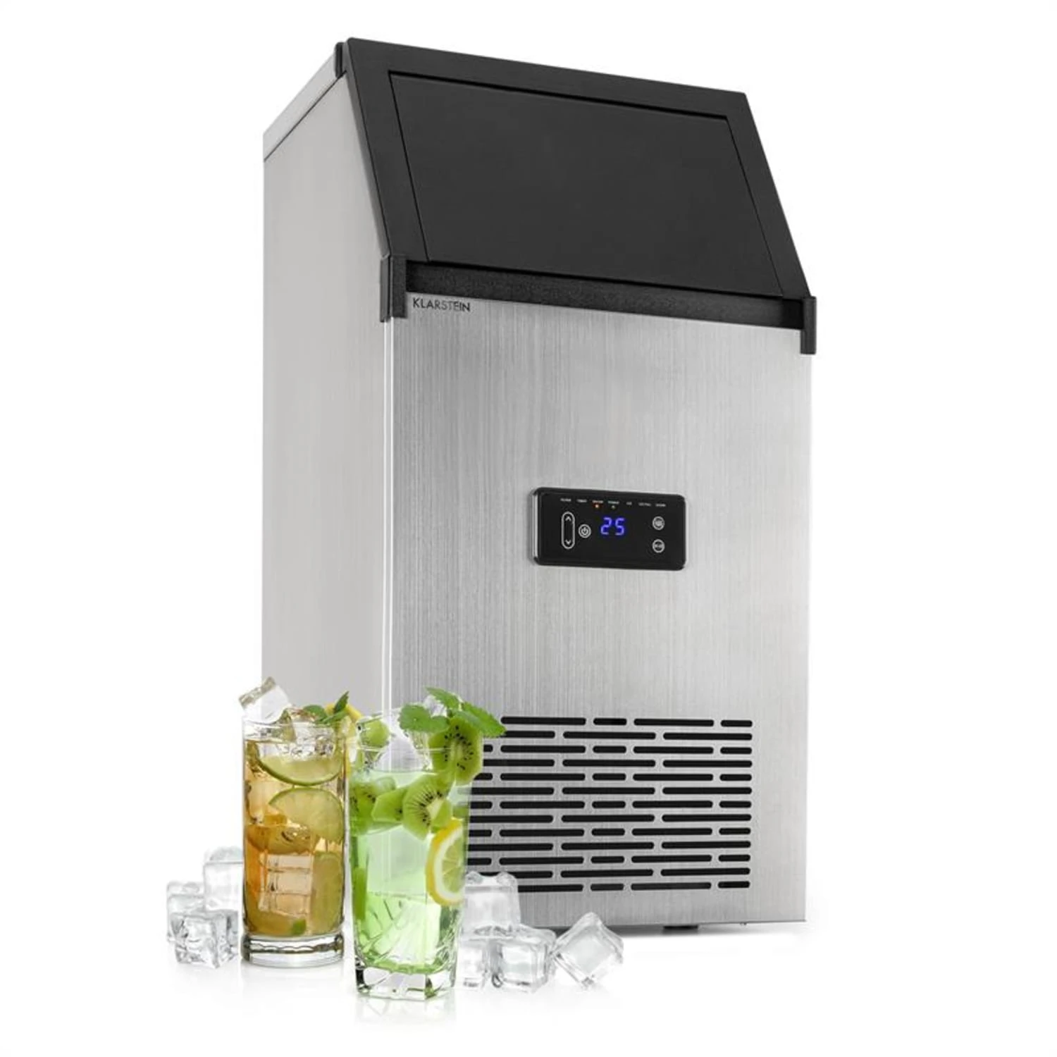 Glacial XL Profi-Eiswürfelmaschine 38kg/d 15l LED Edelstahl Schwarz