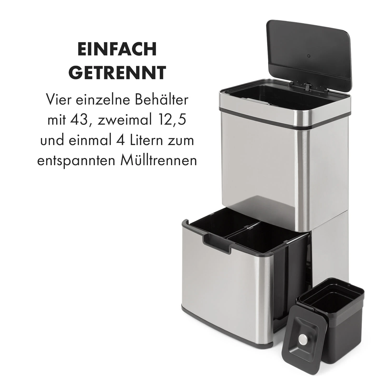 Touchless Müllsammler Sensor 72L 4 Behälter ABS PP Edelstahl Gebürstet 5 Touchless Müllsammler Sensor 72L 4 Behälter ABS PP Edelstahl Gebürstet – Bild 3