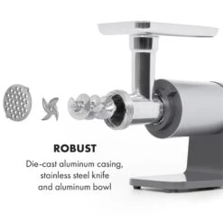 Mett Max Elektrischer Fleischwolf 600W Kupfermotor Aluminium -Optimal Küchengeräte Geschäft 10034244 yy 0005 logo Klarstein Mett Max elektrischer Fleischwolf grau