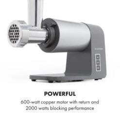 Mett Max Elektrischer Fleischwolf 600W Kupfermotor Aluminium -Optimal Küchengeräte Geschäft 10034244 yy 0007 logo Klarstein Mett Max elektrischer Fleischwolf grau
