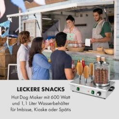 Wurstfabrik 600 Hot Dog Maker 600W 3 Spieße 5L 30-100°C Glas Edelstahl 13 Wurstfabrik 600 Hot Dog Maker 600W 3 Spieße 5L 30-100°C Glas Edelstahl -Optimal Küchengeräte Geschäft 10034454 de 0002 logo