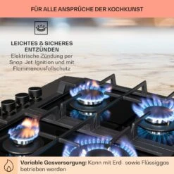 Alchemist 4 Zonen Gaskochfeld Aluminium-Brenner Glaskeramik Schwarz -Optimal Küchengeräte Geschäft 10034969 de 0005 usp