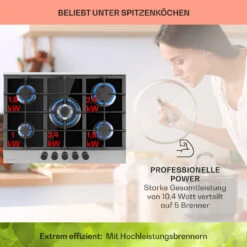Alchemist 5 Zonen Gaskochfeld Aluminium-Brenner Glaskeramik Schwarz -Optimal Küchengeräte Geschäft 10034970 de 0003 usp