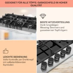 Alchemist 5 Zonen Gaskochfeld Aluminium-Brenner Glaskeramik Schwarz -Optimal Küchengeräte Geschäft 10034970 de 0004 usp
