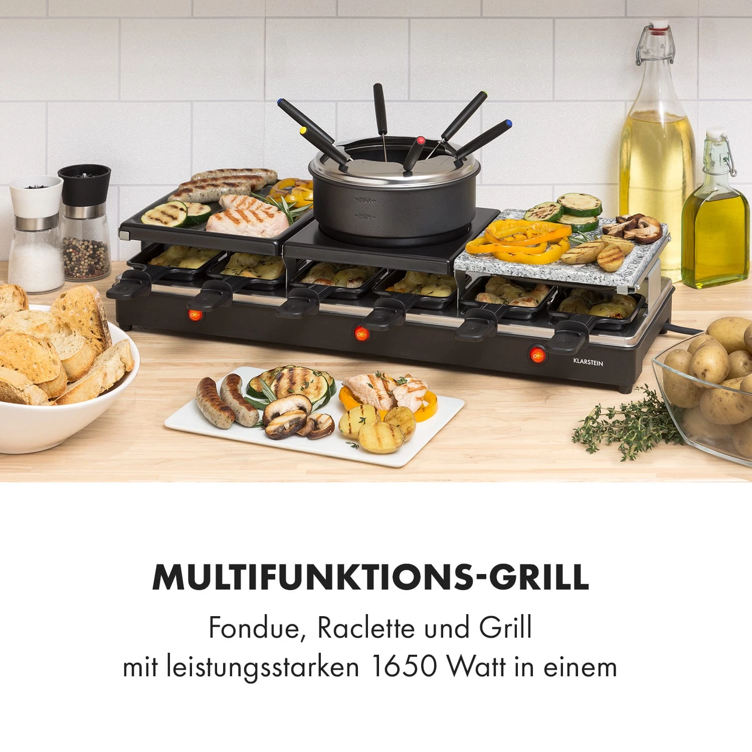 Fonduelette XL 3-in-1 Raclettegrill Fondue Naturstein 1650W 12 Pers 4 Fonduelette XL 3-in-1 Raclettegrill Fondue Naturstein 1650W 12 Pers – Bild 2