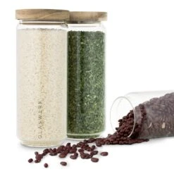 Glaswerk Lovage Vorratsgläser 1,1 L 3er Set Borosilikatglas Akazienholzdeckel Silikon