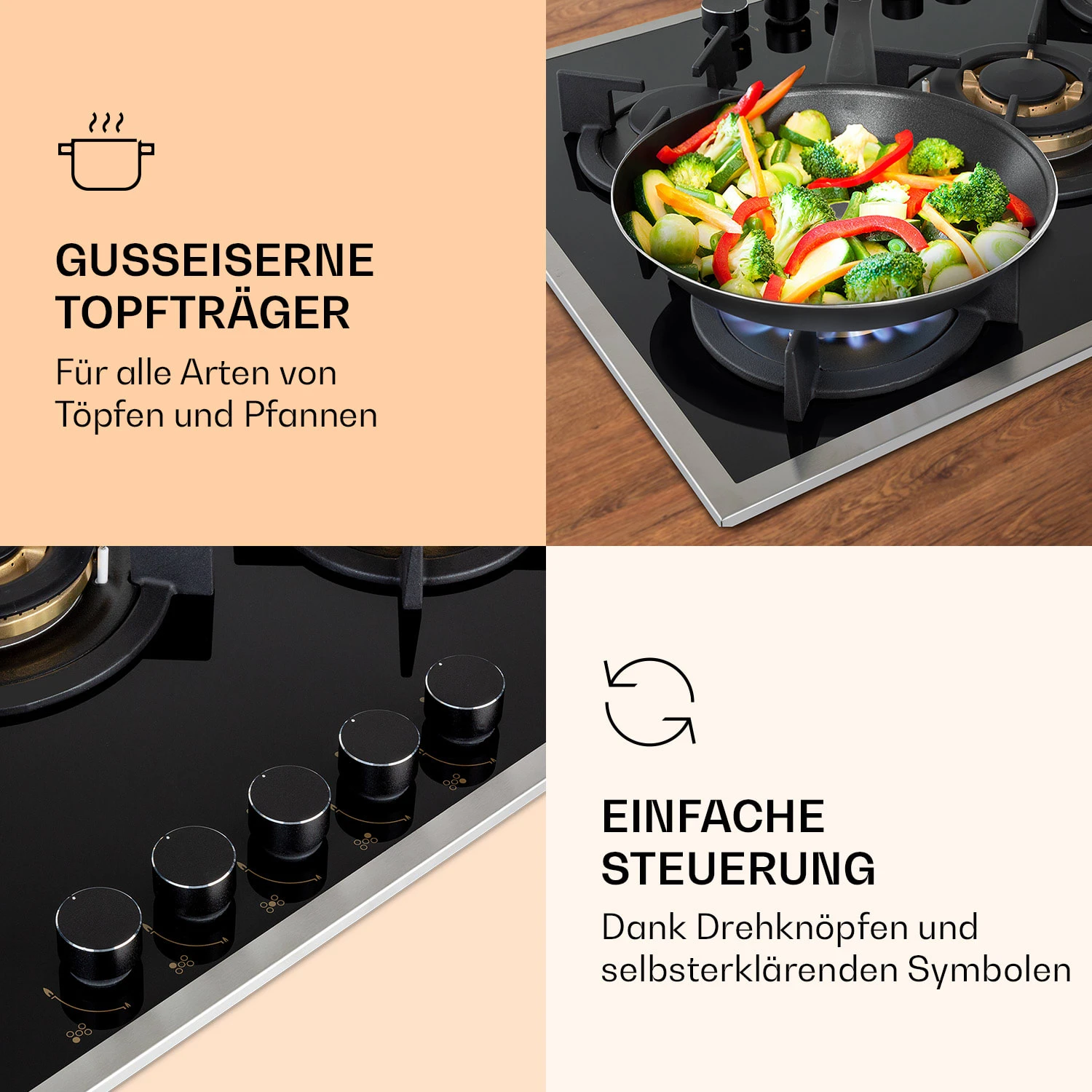 Goldflame 5 Prime Gaskochfeld 5-flammig Messing-Brenner Glaskeramik 5 Goldflame 5 Prime Gaskochfeld 5-flammig Messing-Brenner Glaskeramik – Bild 3