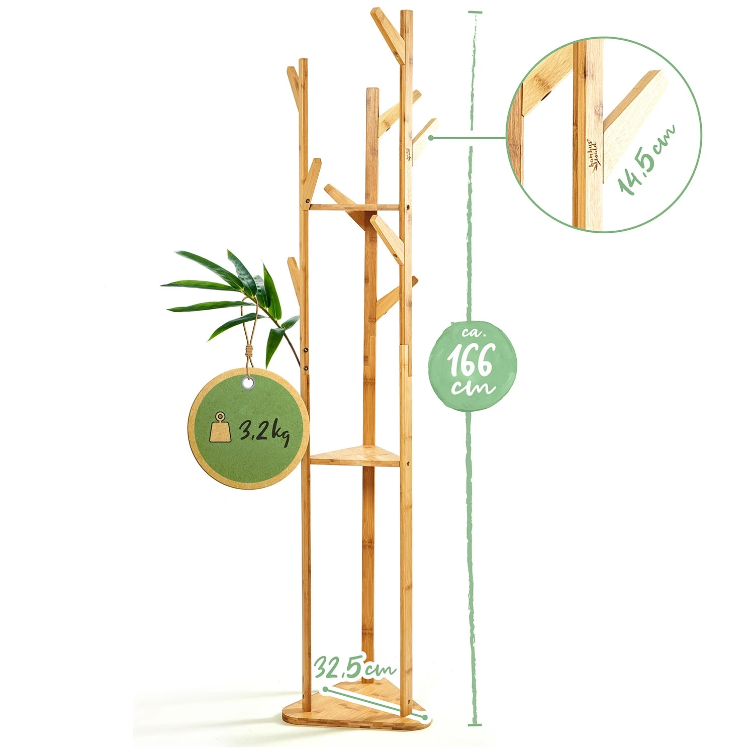 Garderobe Dreieckig 3 Ablagen 32,5x166cm (ØxH) 100% Bambus 9 Garderobe Dreieckig 3 Ablagen 32,5x166cm (ØxH) 100% Bambus – Bild 7