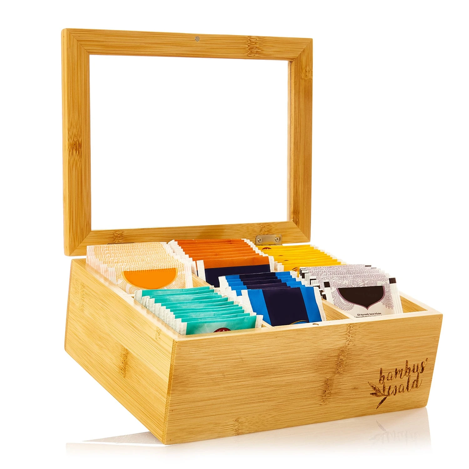 Teebox 6 Fächer 90 Teebeutel Kunststoff-Sichtfenster Bambus 3 Teebox 6 Fächer 90 Teebeutel Kunststoff-Sichtfenster Bambus