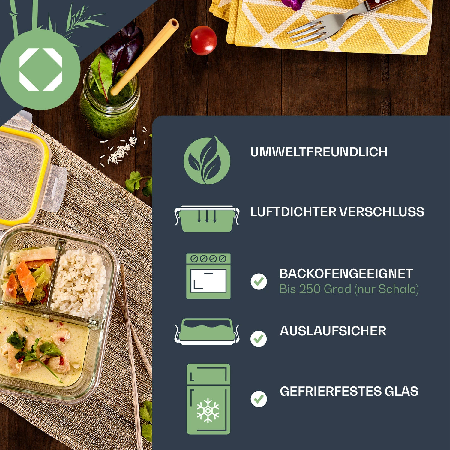 Lunchboxen Mit Unterteilung 4er-Set Je 1040 Ml 3 Fächer Auslaufsicher 4 Lunchboxen Mit Unterteilung 4er-Set Je 1040 Ml 3 Fächer Auslaufsicher – Bild 2