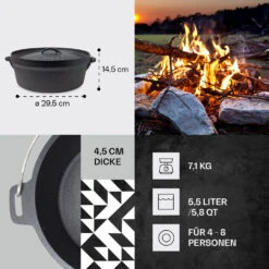 Galloway Dutch Oven 6.0 BBQ-Topf Gusseisen Voreingebrannt Größe M / 6 Qt -Optimal Küchengeräte Geschäft 10038581 de 0004 usp