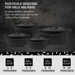 Galloway Dutch Oven 6.0 BBQ-Topf Gusseisen Voreingebrannt Größe M / 6 Qt -Optimal Küchengeräte Geschäft 10038581 de 0006 usp