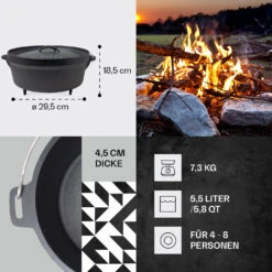 Galloway Dutch Oven 6.0 BBQ-Topf Gusseisen Standfüße Größe M / 6 Qt -Optimal Küchengeräte Geschäft 10038585 de 0004 usp