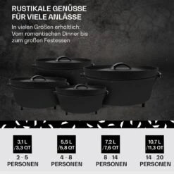 Galloway Dutch Oven 12.0 BBQ-Topf Gusseisen Standfüße Größe XL / 12 Qt -Optimal Küchengeräte Geschäft 10038587 de 0006 usp