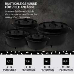 Guernsey Premium Dutch Oven 12.0 BBQ-Topf Gusseisen Standfüße Größe XL / 12 Qt -Optimal Küchengeräte Geschäft 10038644 de 0006 usp