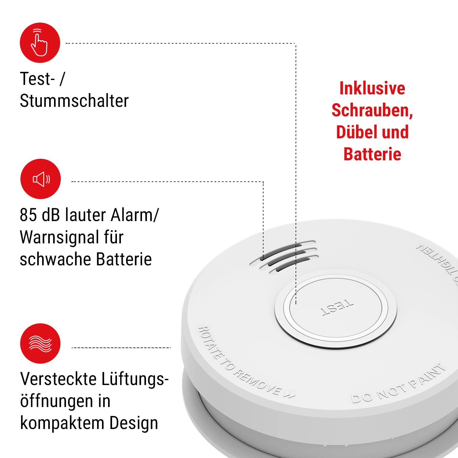 Rauchmelder DOF19 Kunststoff Warnsignal: 85 DB 9V Batteriebetrieben 4 Rauchmelder DOF19 Kunststoff Warnsignal: 85 DB 9V Batteriebetrieben – Bild 2