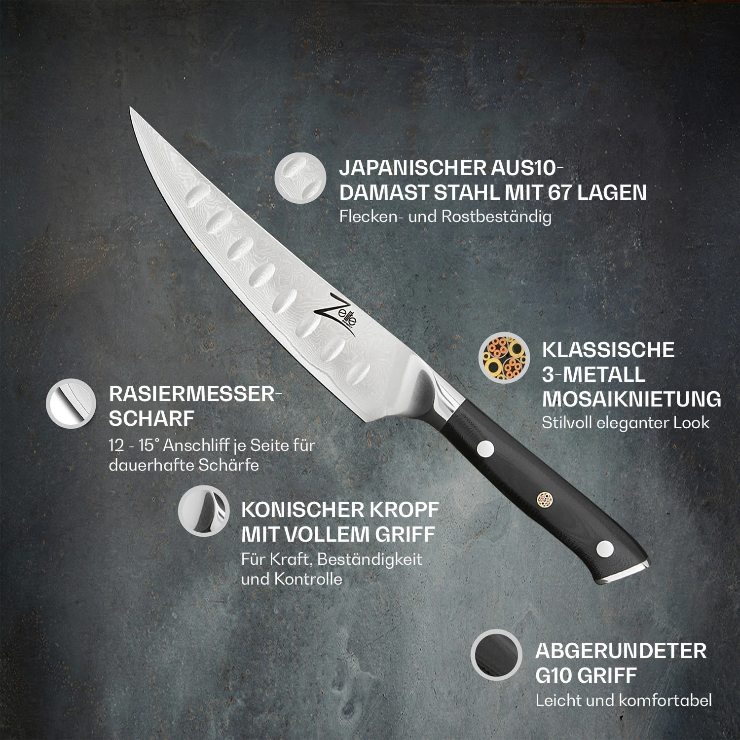 Alpha-Royal Japanese Serie 6" Ausbeinmesser Japanischer AUS10 Damaszener-Stahl 4 Alpha-Royal Japanese Serie 6" Ausbeinmesser Japanischer AUS10 Damaszener-Stahl – Bild 2