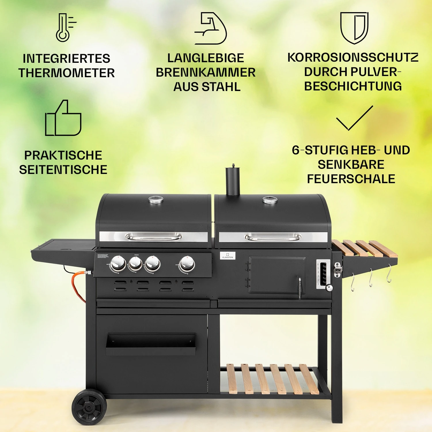 Aberdeen Kombi-Grill Gas Kohle Smoker Thermometer 2 Seitentische Mobil 4 Aberdeen Kombi-Grill Gas Kohle Smoker Thermometer 2 Seitentische Mobil – Bild 2