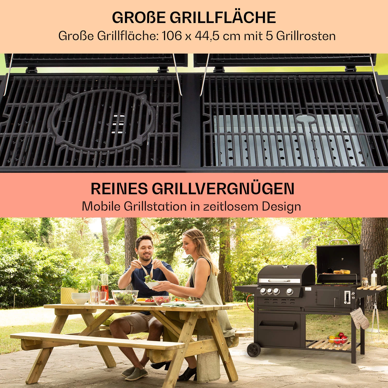 Aberdeen Kombi-Grill Gas Kohle Smoker Thermometer 2 Seitentische Mobil 7 Aberdeen Kombi-Grill Gas Kohle Smoker Thermometer 2 Seitentische Mobil – Bild 5