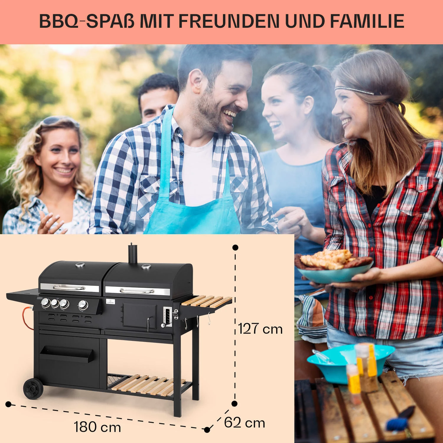 Aberdeen Kombi-Grill Gas Kohle Smoker Thermometer 2 Seitentische Mobil 10 Aberdeen Kombi-Grill Gas Kohle Smoker Thermometer 2 Seitentische Mobil – Bild 8