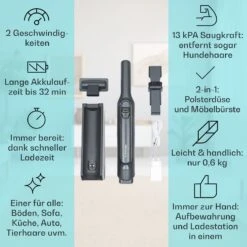 LARMA Akku-Handstaubsauger Kabellos Beutellos Akkubetrieben 32 Min Laufzeit Max. -Optimal Küchengeräte Geschäft 10041135 de 0002 usp