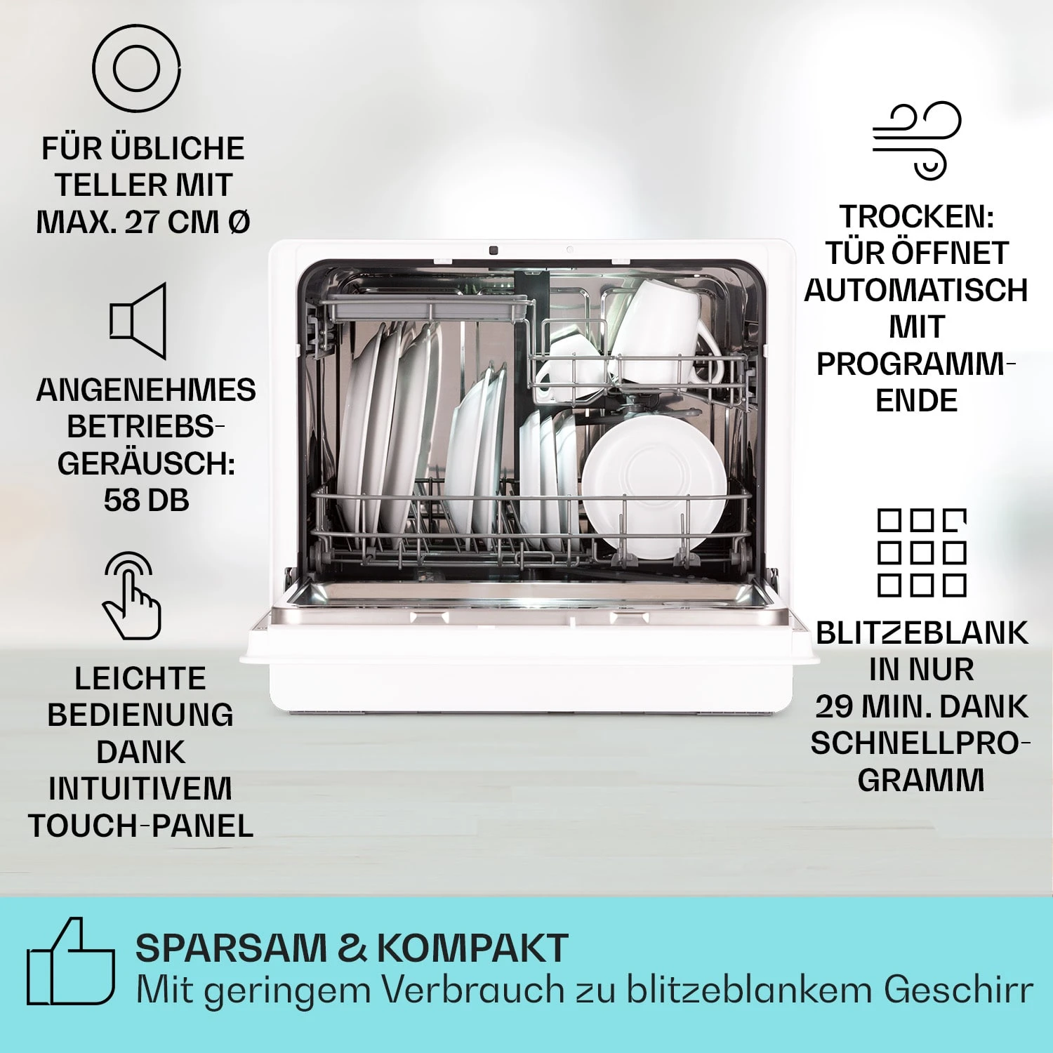 Emerald 5 Slim Geschirrspüler Freistehend 7 Programme Touch-Control 4 Emerald 5 Slim Geschirrspüler Freistehend 7 Programme Touch-Control – Bild 2