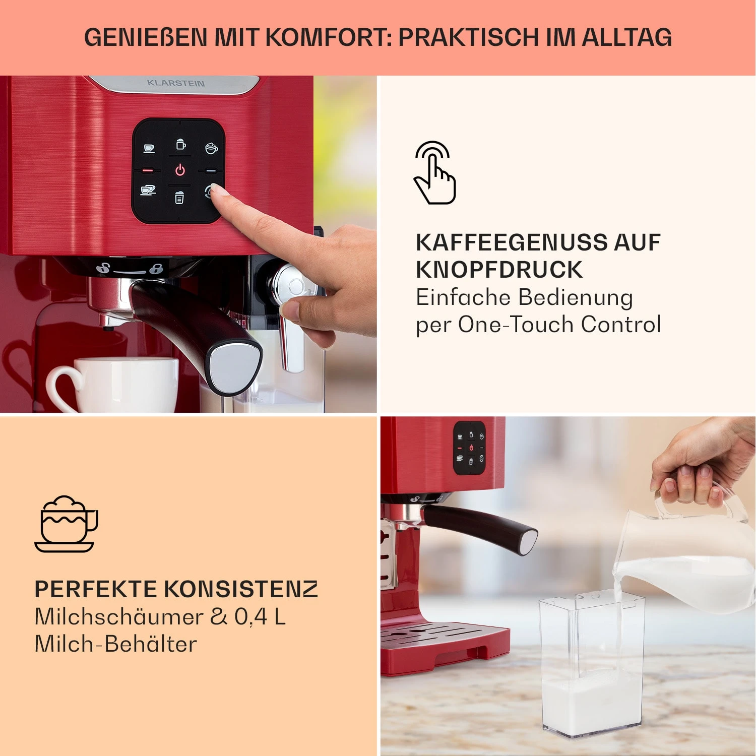 BellaVita Kaffeemaschine 3-in-1 1450 W 20 Bar Milchschäumer 5 BellaVita Kaffeemaschine 3-in-1 1450 W 20 Bar Milchschäumer – Bild 3