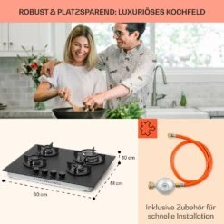 Firetale Gaskochfeld 4-flammig 60 Cm Aluminium-Brenner Inkl. Schlauch Und Druckminderer -Optimal Küchengeräte Geschäft 10041299 de 0006 usp
