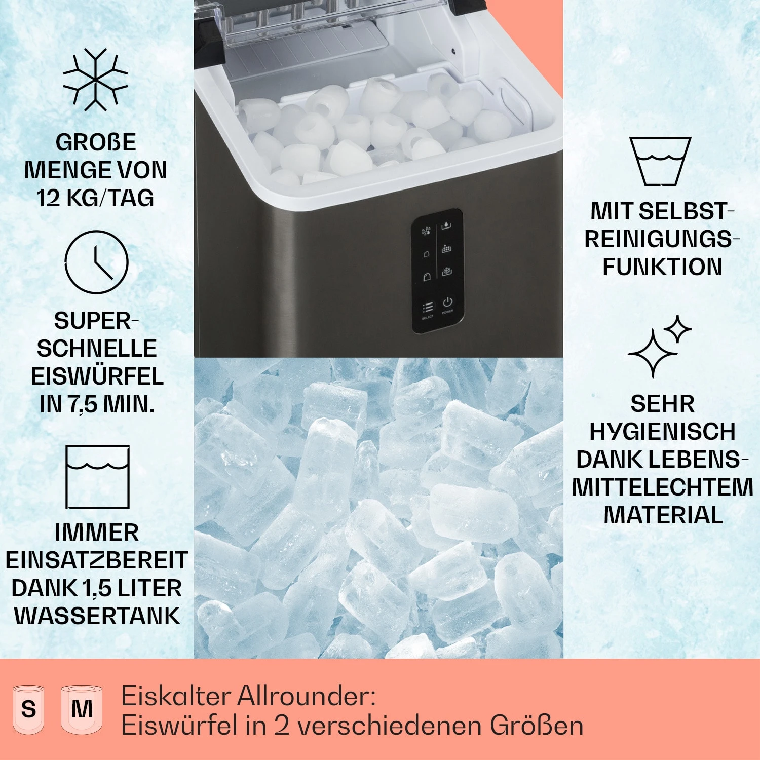 Albaron Supreme Eiswürfelmaschine Bullet 12kg/24h 1,5 Ltr Edelstahl 4 Albaron Supreme Eiswürfelmaschine Bullet 12kg/24h 1,5 Ltr Edelstahl – Bild 2