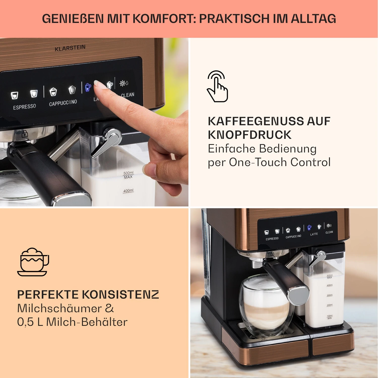 Arabica Comfort Espressomaschine 1350W 20 Bar 1,8l Touch-Bedienfeld 5 Arabica Comfort Espressomaschine 1350W 20 Bar 1,8l Touch-Bedienfeld – Bild 3
