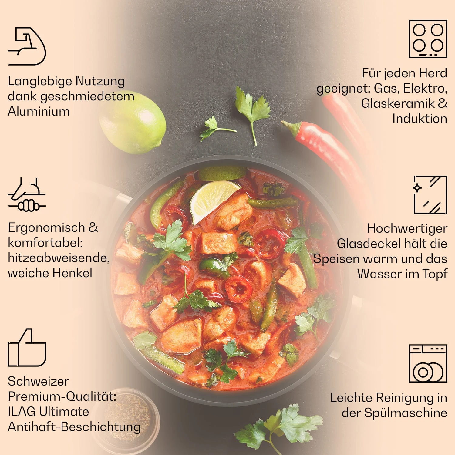 Noto Endurance Kochtopf Ø20cm Geschmiedetes Aluminium Deckel Induktion PTFE-Antihaftbeschichtung 4 Noto Endurance Kochtopf Ø20cm Geschmiedetes Aluminium Deckel Induktion PTFE-Antihaftbeschichtung – Bild 2