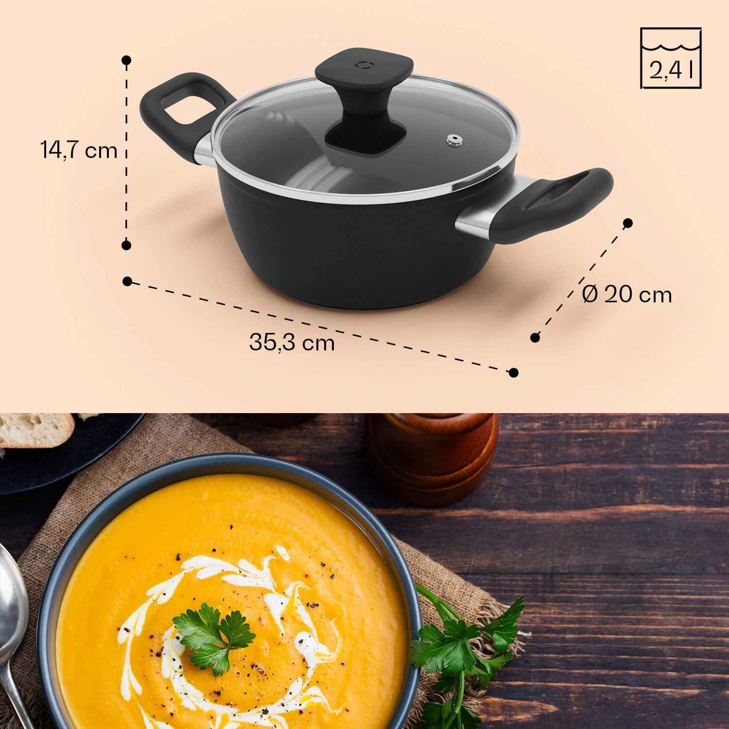 Noto Endurance Kochtopf Ø20cm Geschmiedetes Aluminium Deckel Induktion PTFE-Antihaftbeschichtung 11 Noto Endurance Kochtopf Ø20cm Geschmiedetes Aluminium Deckel Induktion PTFE-Antihaftbeschichtung – Bild 9